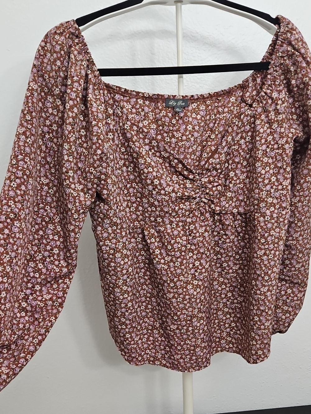 Lily Bleu Rust Floral Peasant Blouse